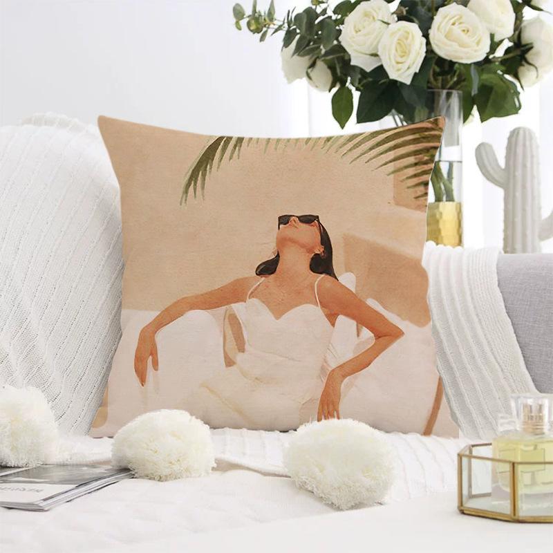 Nordischer abstrakter Kissenbezug für Sofas, moderner schlichter Kurzplüsch-Kissenbezug mit Print.