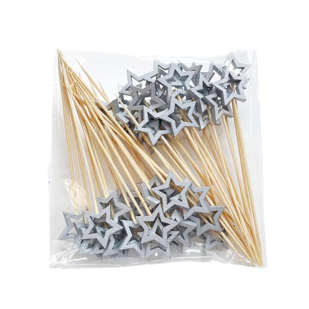 50Pcs Hollow Star Bamboo Skewers Disposable Insert Decor Fruit Buffet Toothpick Cocktail Stick Picks Party Christmas D2C7