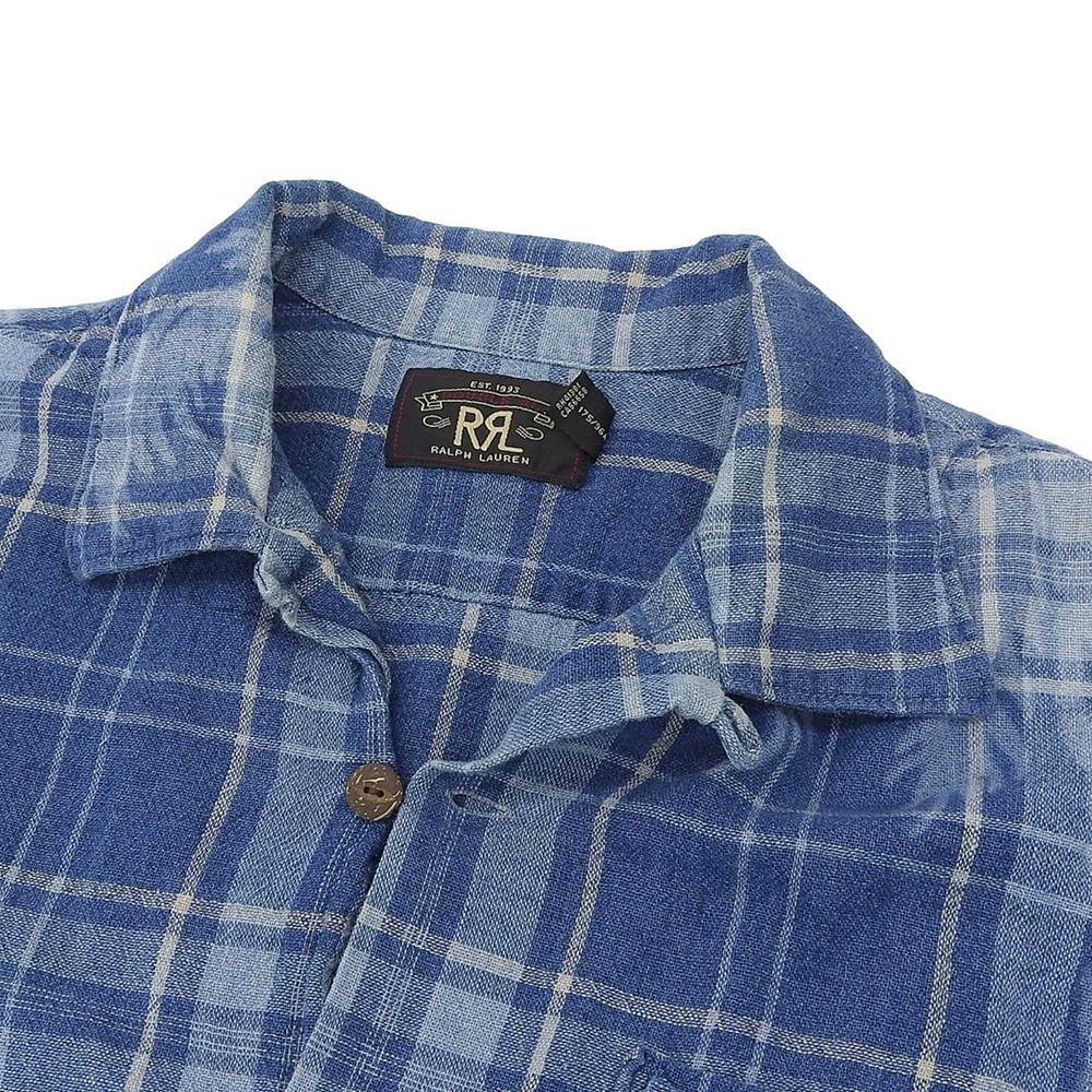 RRL Men's Cotton and Linen Checkered Shirt, Blue, Size M tops M blueUsed