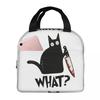Cat What Murderous Black Cat With Knife Insulated Lunch Bag for Women Children Leakproof Food Boxes Thermal Lunch Box Tote