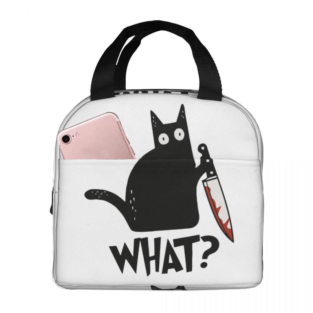 Cat What Murderous Black Cat With Knife Insulated Lunch Bag for Women Children Leakproof Food Boxes Thermal Lunch Box Tote
