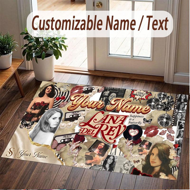 Custom Name Crystal Velvet Rug,Lana Del Rey Comfortable Anti Slip Floor Mat For Room Decoration