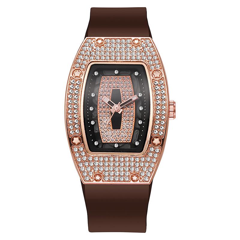 Reloj de mujer con correa de cuarzo incrustada de diamantes en forma de barril, tendencia de moda, temperamento, reloj de mujer, reloj de silicona