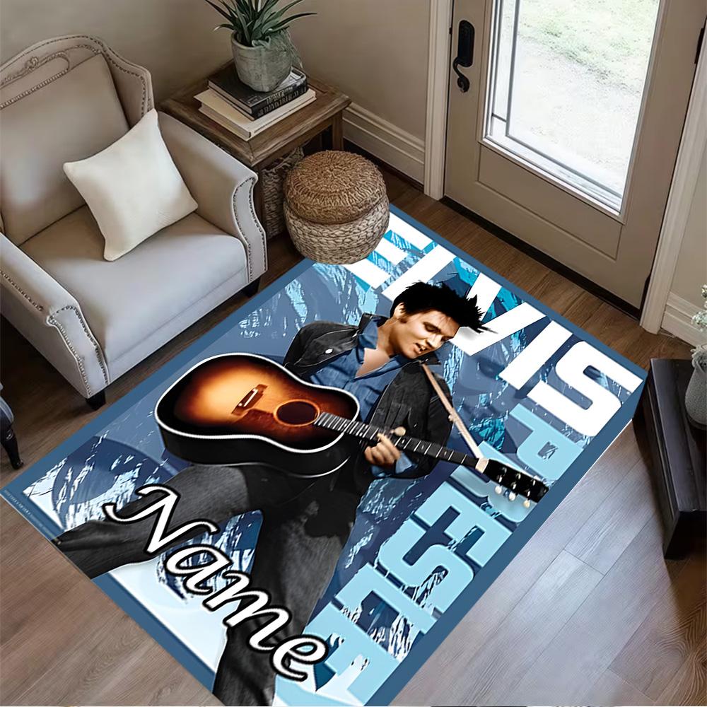 Elvis Presley Guitar Legend Customize Your Name Area Rug Design for Living Rooms Kitchen Foyer Bedrooms Antislip Carpet Office Home Decor