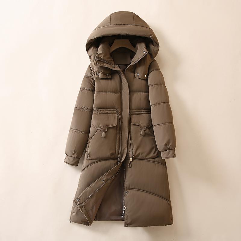 

Осень-зима, утепленная теплая парка, женская повседневная милая однотонная Свободная куртка с капюшоном и большим карманом, верхняя одежда XXL кофейный