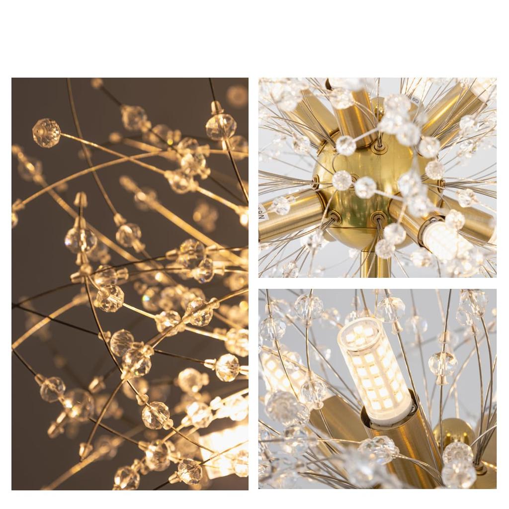 Chende Crystal and Brass Floor Lamp, Nordic Fireworks Design, 8-Light Chandelier, LED G9, Stylish, Bright, Modern, Floor-Standing, Easy Assembly,