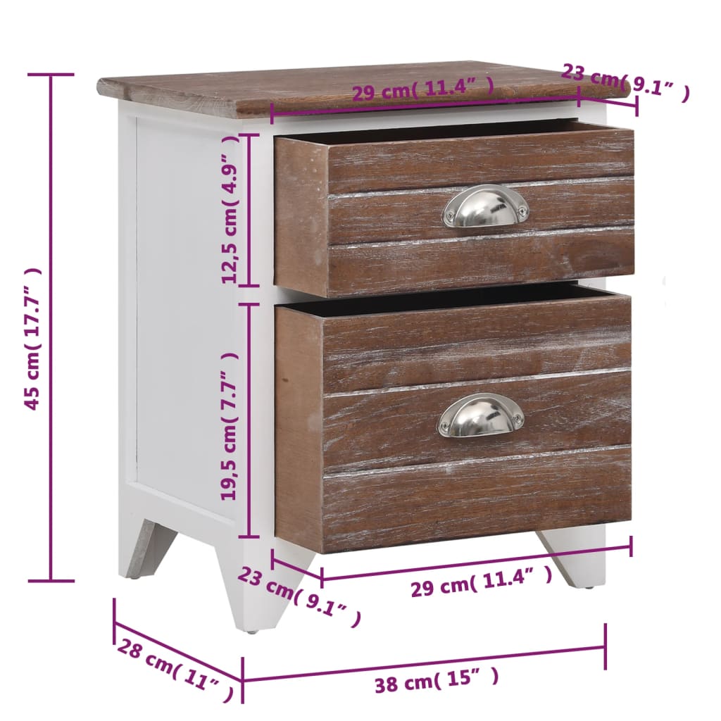Nightstand Brown and White 38*28*45 cm Paulownia Wood