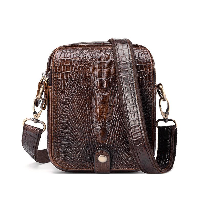 

Crocodile Pattern Men s Single-shoulder Bag, Genuine Leather Mobile Phone Small Crossbody Bag, Men s Style, High-end Feel One Size