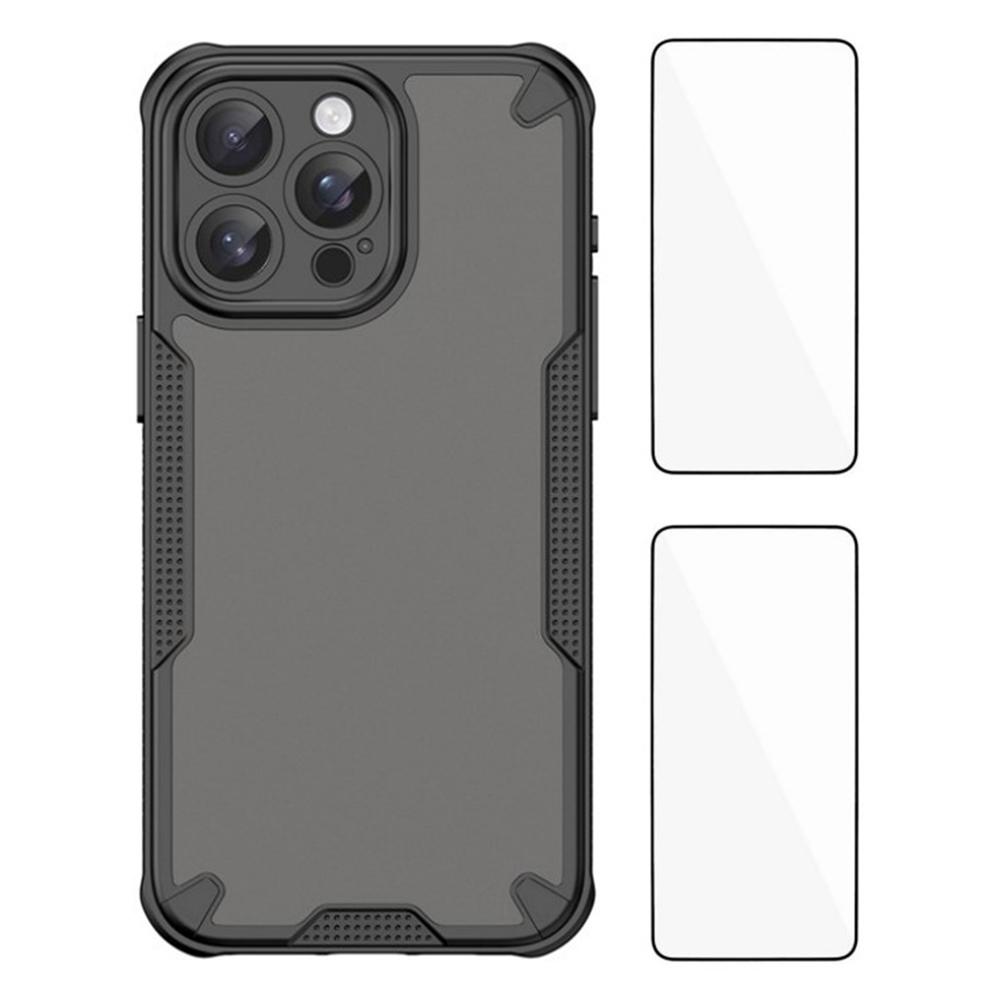 

WANLONFENG MFFJ Series For iPhone 14 Pro Max Back Cover with 2PCS Tempered Glass TPU+Acrylic Phone Case Black