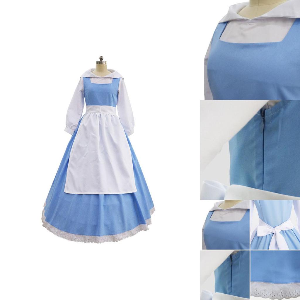 Elegant Beauty And The Beast Belle Blue Maid Dress With Exquisite Workmanship For Halloween