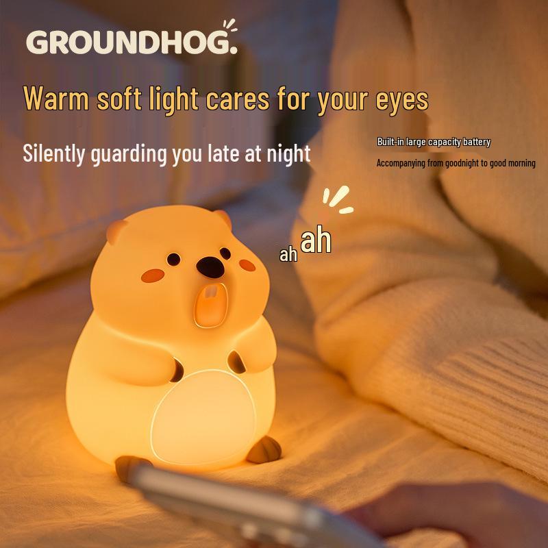 Rechargeable Groundhog LED Night Light - Silicone Pat Lamp for Bedside