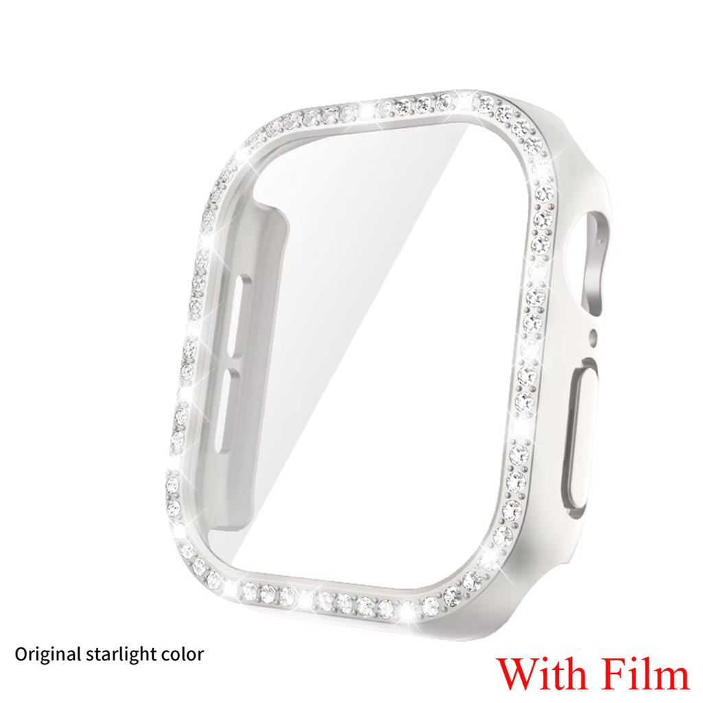 Glass+Diamond Cover For Apple Watch Case 46mm 42mm Bling Bumper Protector for iWatch Series 11 10 46 42mm Watch Case
