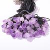 Natural Irregular Amethyst Raw Stone Necklace Black Leather Rope Purple Crystal Pendant Necklace Women Fashion Ornament Daily Wear Accessories