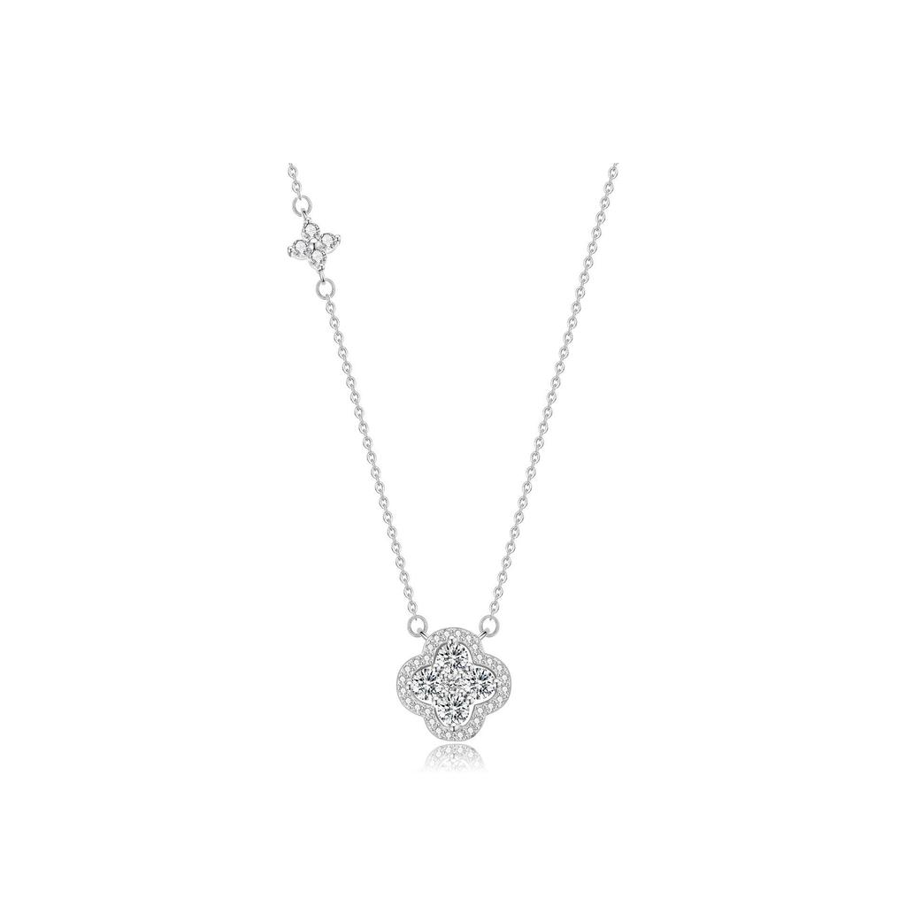 Sterling Silver Zircon Four-Leaf Clover Necklace - Elegant Minimalist Jewelry for Women