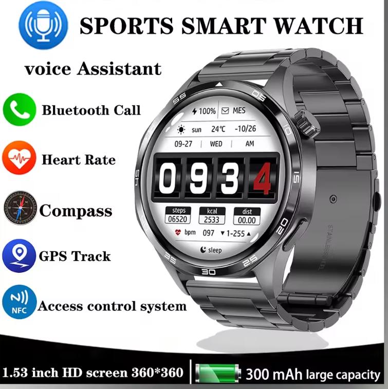 Smart Watch NFC GPS Track Bluetooth Call Voice Assistant Watch Compass Heart Rate Waterproof Sports Watches for Men