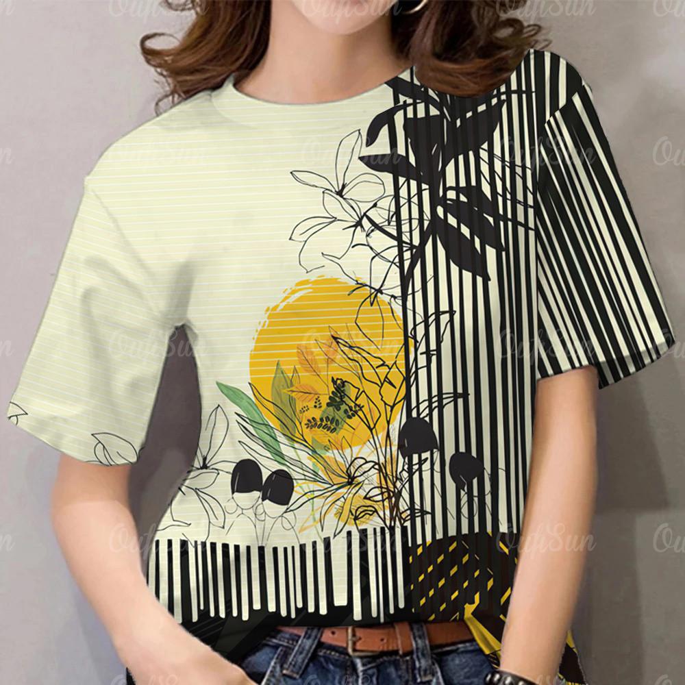 Women's Flower Pattern T-shirt Women's Clothing Rainbow T-shirt Printed T-shirt