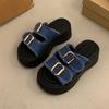 JX thick-soled muffin sandals women's new versatile height-increasing denim slippers sports cool slippers