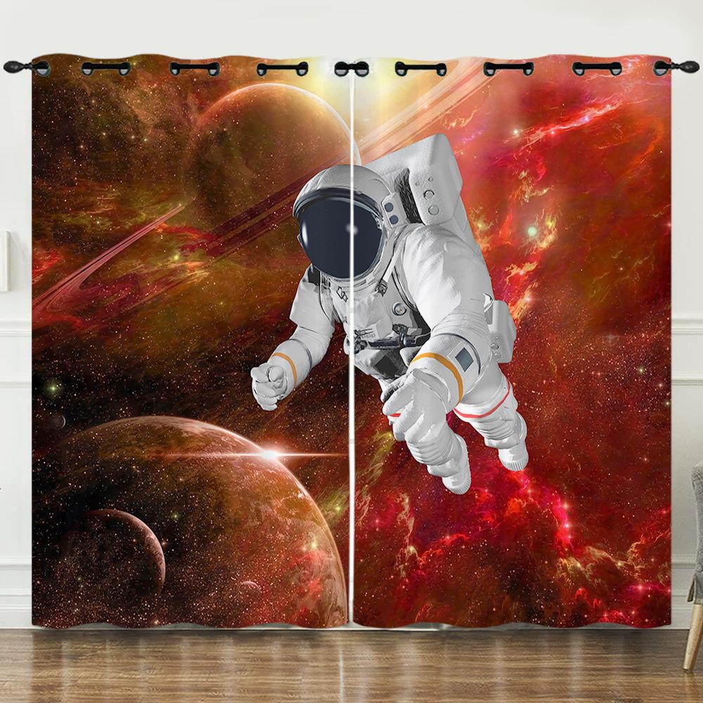 Curtains Starry Sky Astronaut Digital Printed Curtains Blackout Punched Bedroom