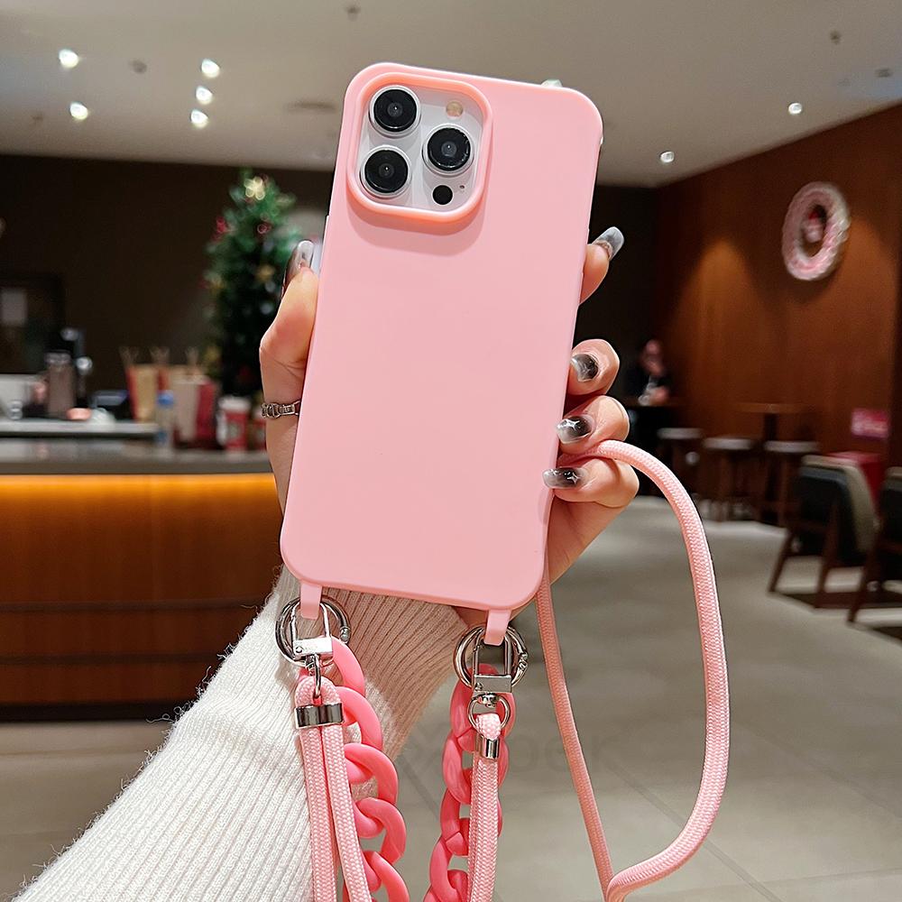 Crossbody Lanyard Cord Soft Acrylic Bracelet Case For iPhone 17 16 15 Pro Max 14 Plus 13 12 Liquid Silicone Shockproof Cover