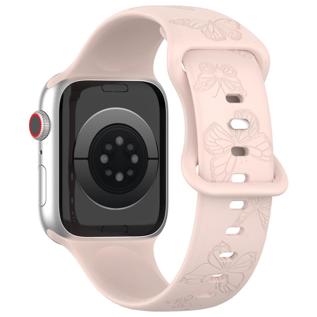 Compatible Apple Watch Band: Laser-Engraved Butterfly, 8-Shaped Buckle, Sporty Silicone Design for iWatch S8