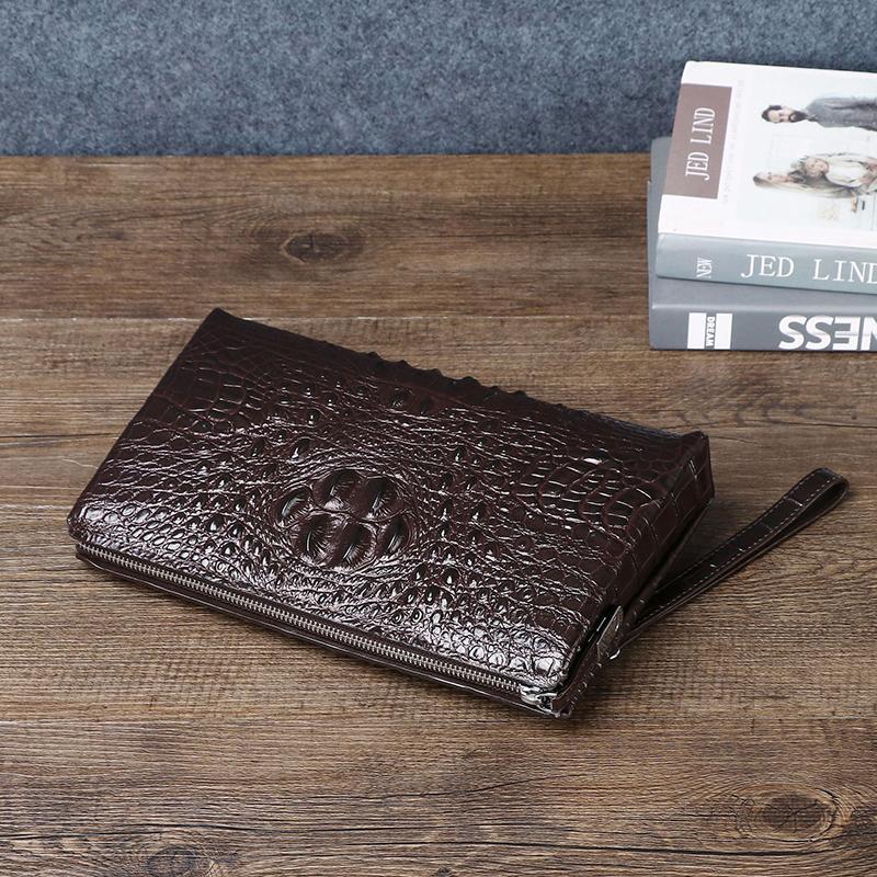 Genuine Leather Clutch Bag for Men Crocodile Genuine Leather High Quality Real Leather Brown