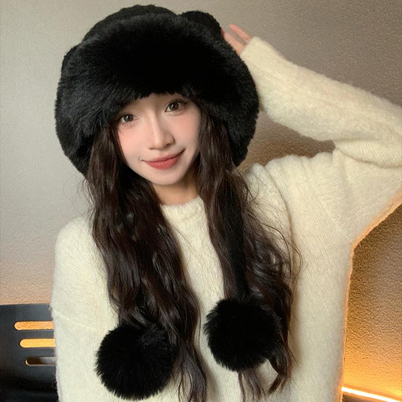 Autumn and Winter Hat Women's Fashion Plush Hat Bear Ears Cold Protection Ear Protection Fleece Thermal Hat