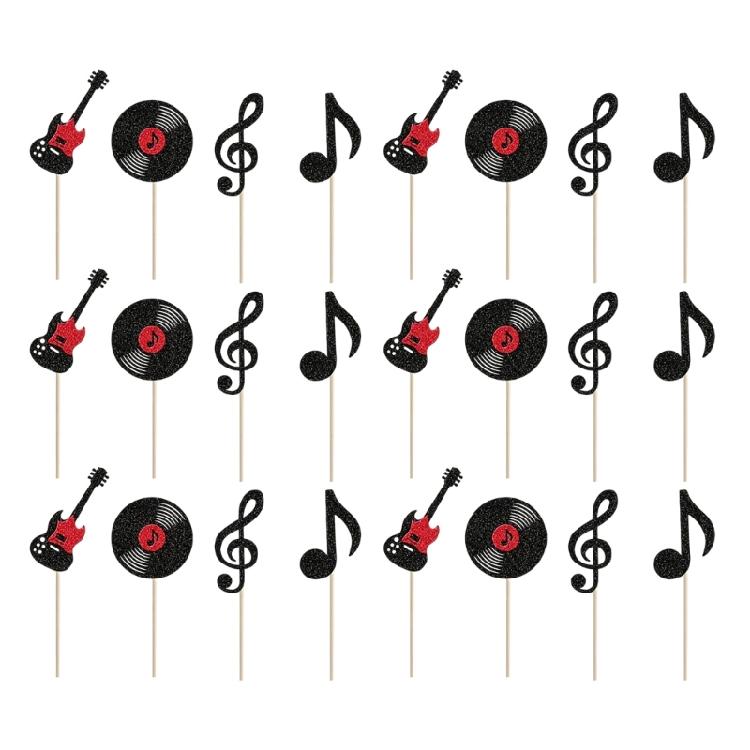 

Pack of 24 Black Glittering Music Notes Cake Toppers Retro Style Paper Cupcake Decorations for Festival Event 1