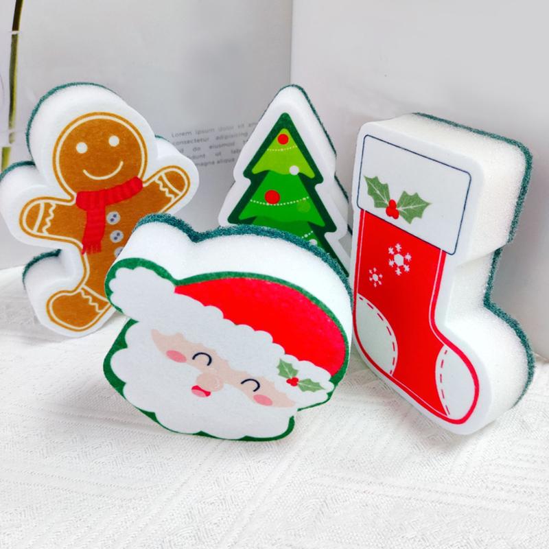 Christmas Kitchen Cleaning Supplies Durable Dishcloths Easy To Clean Cleaning Brushes Cute Sponges Home Decor 10x12cm