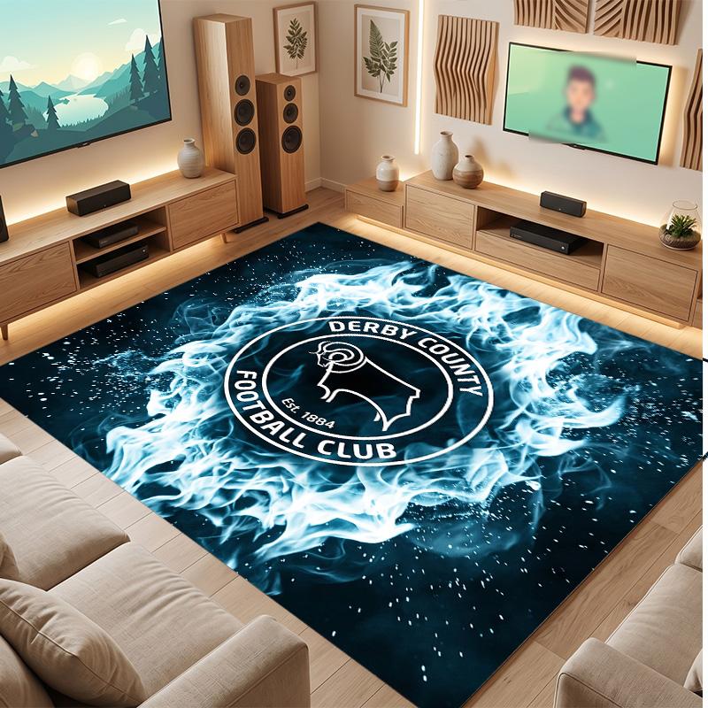 Tappeto in Velluto di Cristallo con Stampa del Derby County Football, Comodo Assorbente d'Acqua Antiscivolo Tappeto per Pavimenti Interni