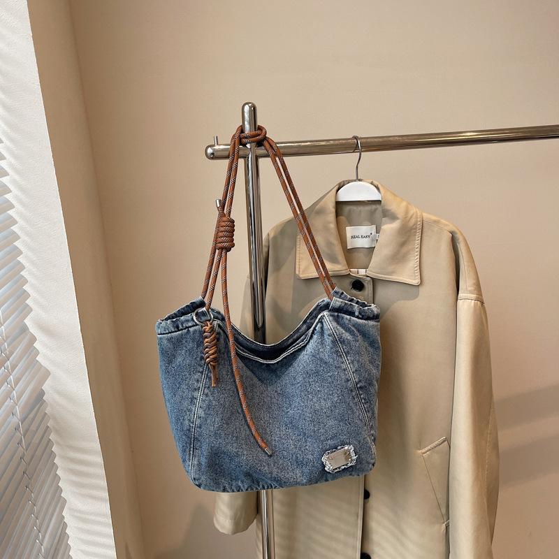 

Джинсовая сумка-тоут женская сумка через плечо студенческая сумка для занятий большой вместимости весенне-летняя сумка модная сумка-крыло светло-синий