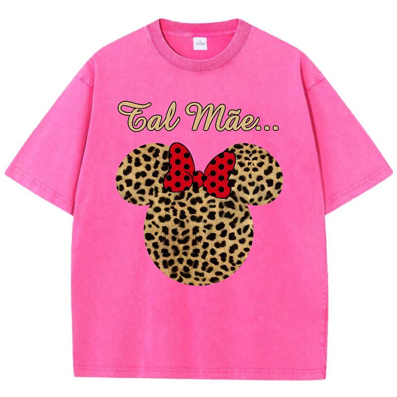 

Leopard Print Bow Mouse Prints Washed TShirt Women Cotton Oversized Tops ONeck Comfortable Distressed T Shirt Summer Clothes S