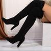 Fashion Luxury Designer Side Zipper Over The Knee Boots Sexy Pointed Toe Suede Super High Heel Riding Boots Solid Black Shoes Women