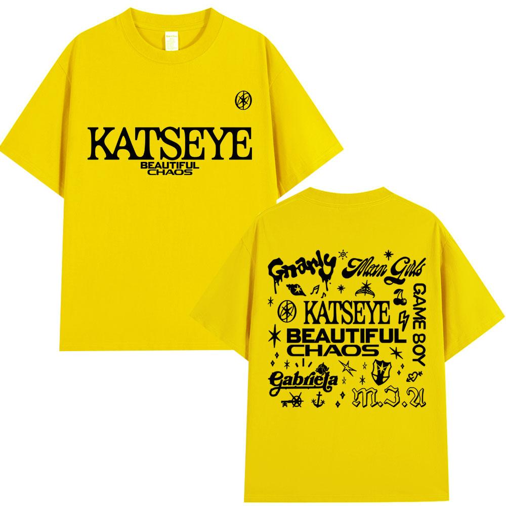 Korean Katseye Beautiful Chaos Tour T Shirt Kpop Vintage Harajuku Fashion Y2K Men Women T-shirt Cotton Loose T Shirts Fans Gifts