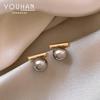 French Gray Pearl Silver Stud Earrings - Retro Simple Style