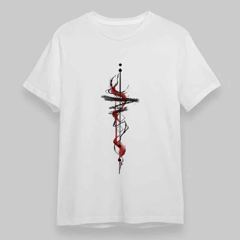 

Men s Classic T-Shirt Dynamic Red Black Abstract Line Art Cotton Plus Size Tee M