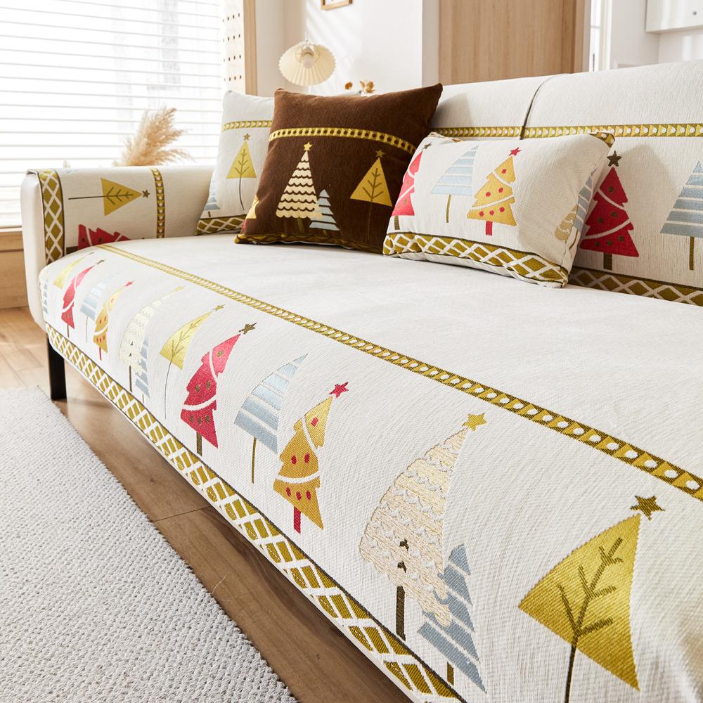 

Подушка для дивана в скандинавском стиле с рождественской елкой, всесезонная шениловая подушка, фиксированный нескользящий чехол на диван, тканевое полотенце 90*240cm бежевый