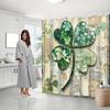 Heart-Shaped Four-Leaf Clover Shower Curtain, Vintage Paper Background, Includes 12 Hooks, Bathroom Decor
