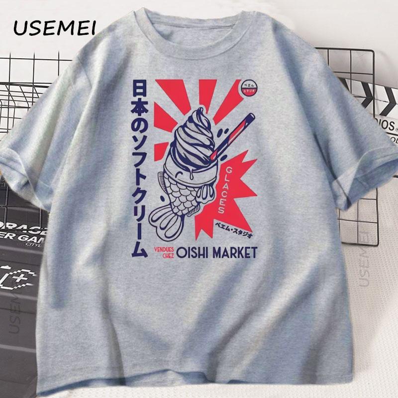Japanese Foodie Fish Print T-Shirt Men Women Breathable Round Neck Short Sleeve T Shirt Casual Cotton Mens Clothes Strretwear