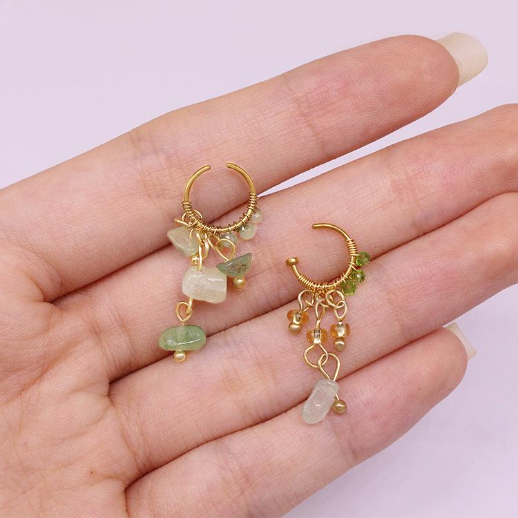 European & American Irregular Crushed Stone Nose Stud with Colorful Eyes & Five-Star Pendant