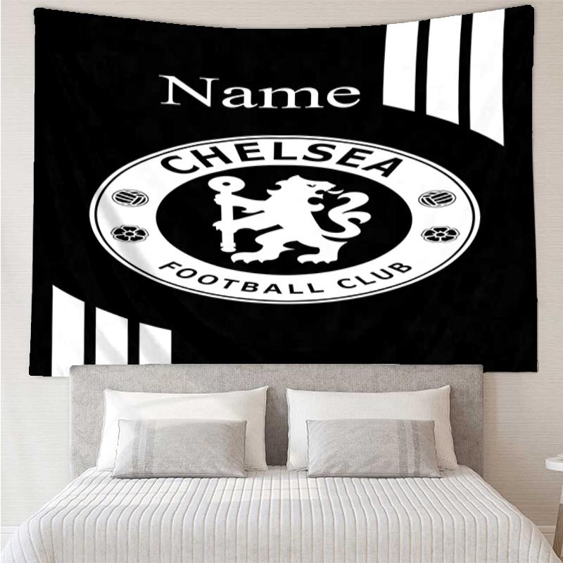 Custom Name Chelsea Football Club Print Tapestry, Backdrop, Easy Setup, Ideal for Bedroom, Office & Living Room, with Aesthetic Wall Hanging Decor.