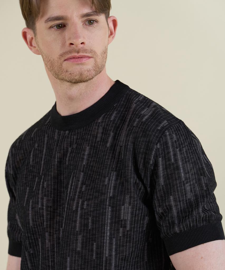 PANICALE Black Striped Short Sleeve Crew Neck Knit