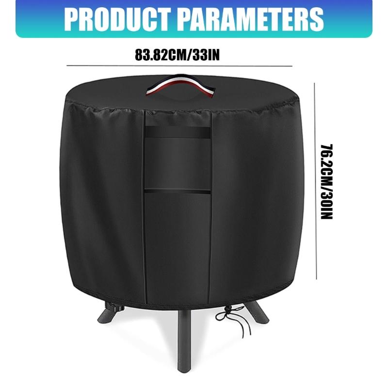 Moisture-Panel Round Fire Pit Cover with Bottom Drawcord, Upper Removal Handle and Black 420D Fabric for Yard Equipment Storage Between Gatherings