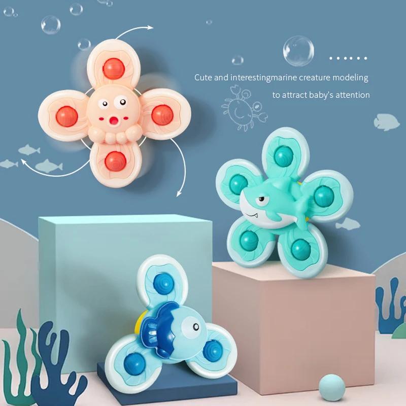 Baby Cartoon Fidget Spinner Toys Colorful Insect Educational Toy Kids Fingertip Rattle Bath Toys Set for Boys Girls Gift