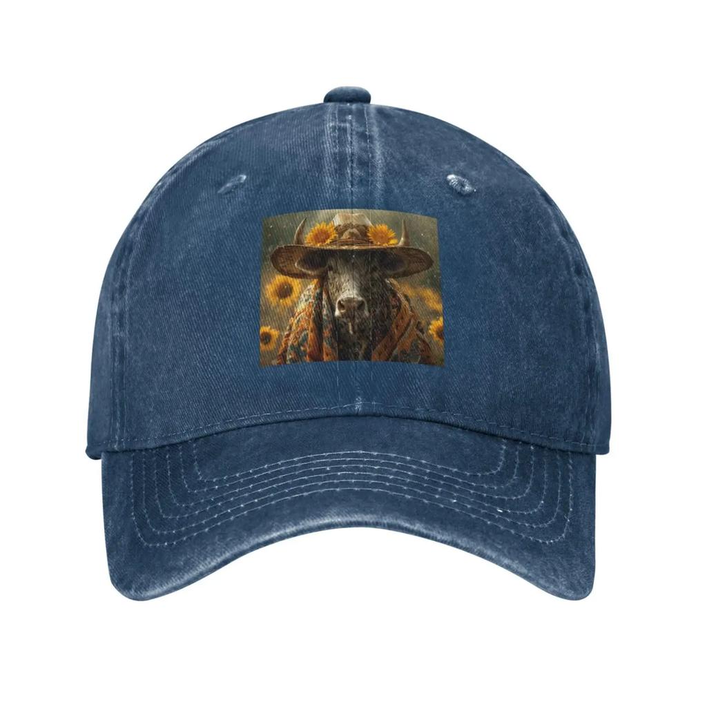 Chapeau de Cowboy Tournesol Vache Denim Vintage Extérieur Sport Casquette de Baseball Chapeaux de Papa Homme Femme Réglable