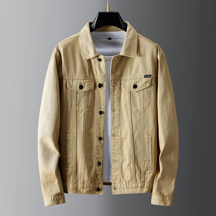 Men's Washed Denim Workwear Jacket - Heavyweight, Long Sleeve Cotton Shirt for Autumn/Winter