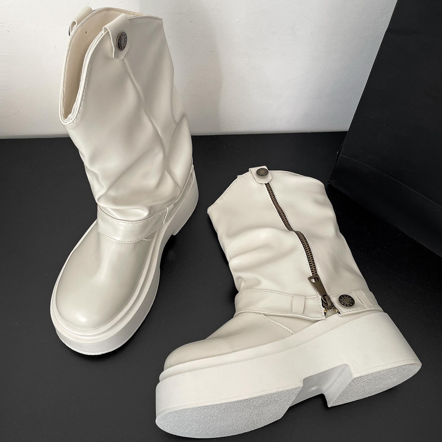 

Black British heightened platform boots women s boots 2025 new autumn with skirt retro trouser leg boots 40