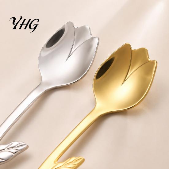 Dishwasher Safe Spoon Tulip Shaped Stainless Steel Spoon, Long Handle Coffee Ice Cream Kitchen Flatware Dessert Serving with Hanging Hook, Utensils