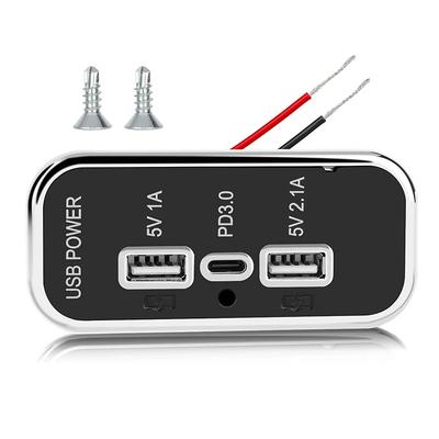 NEW 3-Ports 12V USB Panel Outlet 3.1A Dual USB A Port & PD3.0 USB C Port Car Fast Charger Socket for Car Motorcycle Marine Truck