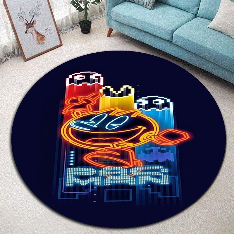 

Pac-Man Arcade Pattern Round Rug Soft Carpet Anti-Skid Floor Mat for Gaming Room Decor 80cm