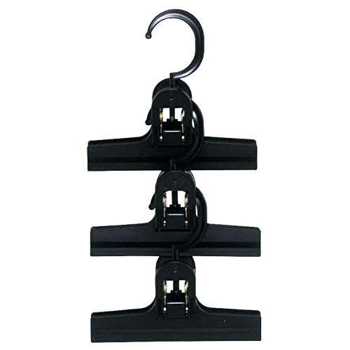 Sawafuji Clipper 3-Piece Clothes Hanger, Black, 150mm Wide, Set of 3, Made In Japan, Fits Skirts, Slacks, Pants, Towels, Non-Slip, Space-Saving, Stron